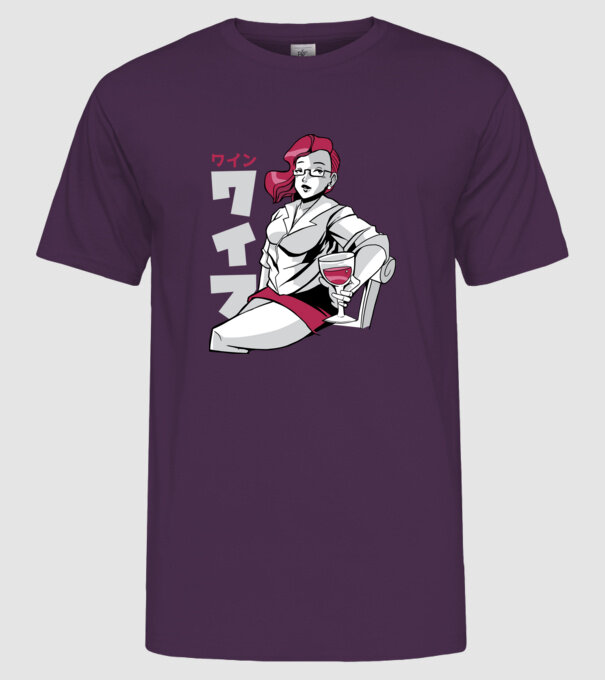 Anime fată cu vin model mov pe tricou