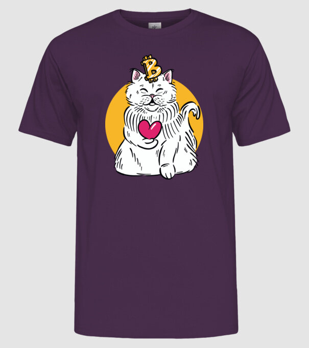 Pisică Bitcoin model mov pe tricou