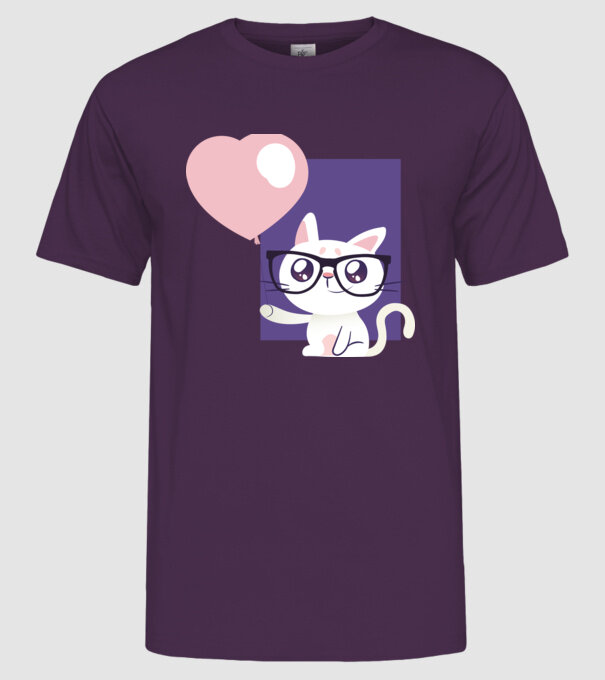 Inimă Pisică cu balon model mov pe tricou