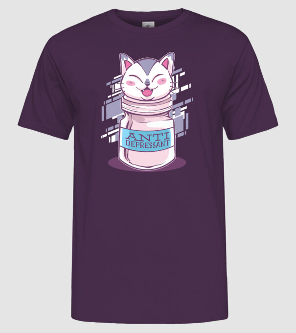 Tabletă antidepresivă pisică model mov pe tricou