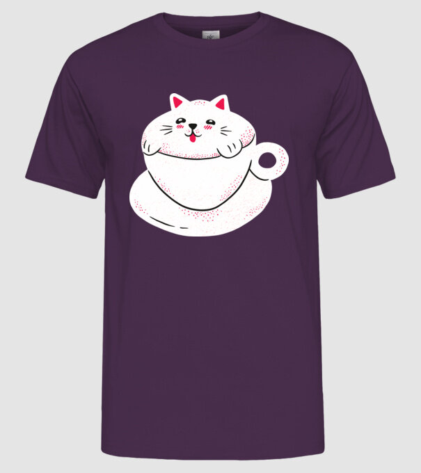 Tricou cafea cu pisică drăguță model mov pe tricou