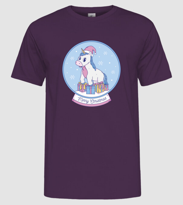 Glob de zăpadă drăguț, de Crăciun, cu Unicorn model mov pe tricou