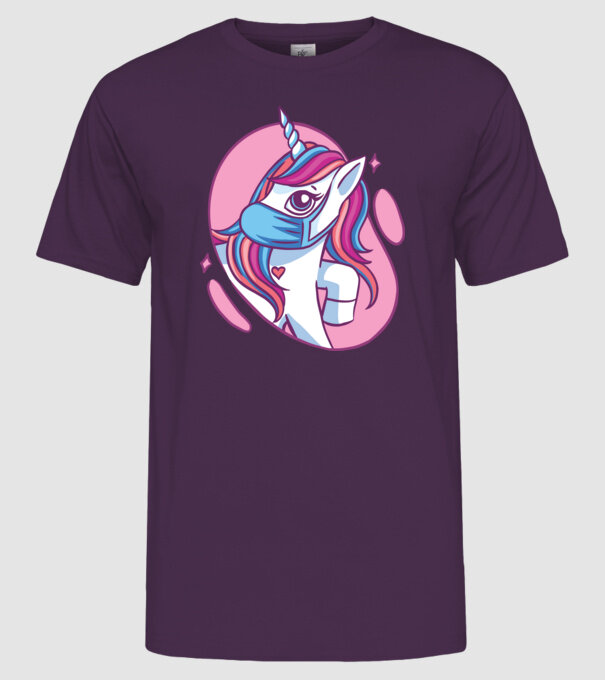 Unicorn drăguț cu mască model mov pe tricou
