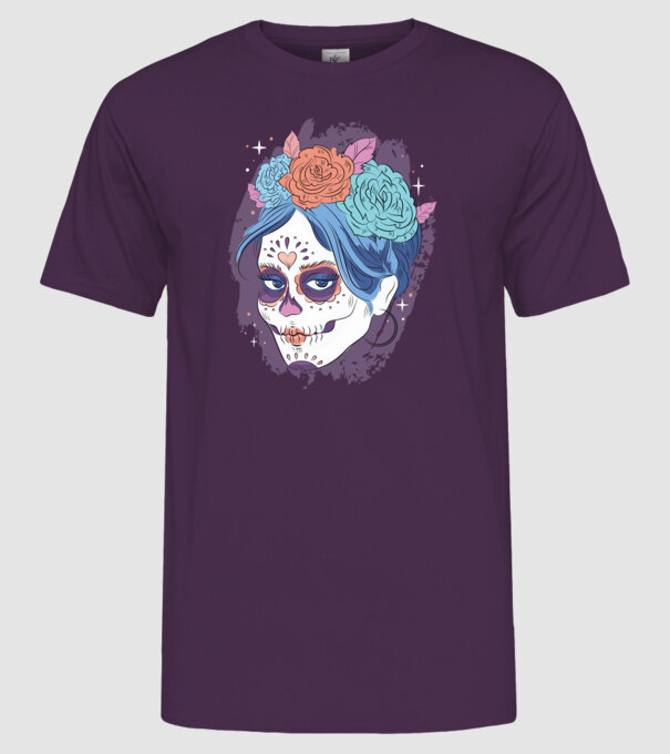 Dia de Los Muertos - Craniu cu flori model mov pe tricou