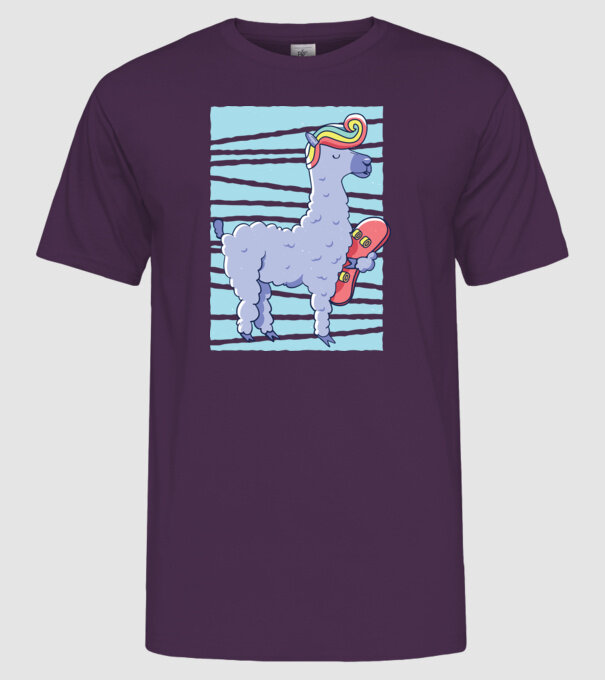 Lama Skateboarder model mov pe tricou