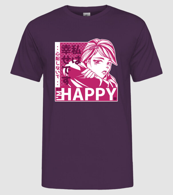 'I''m happy fată Anime antisocială' model mov pe tricou