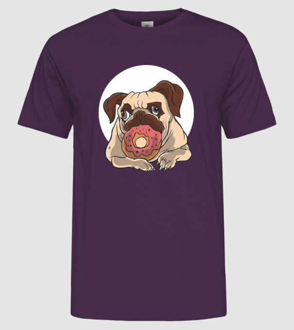 Mops cu gogoașă model mov pe tricou