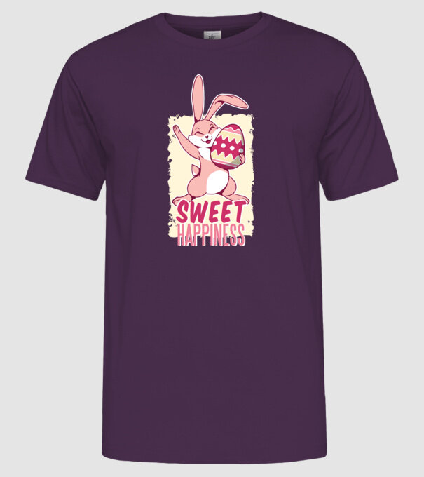 Sweet Happiness pentru Paște tricou cu iepuraș model mov pe tricou