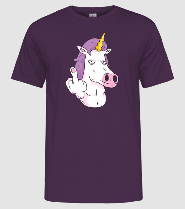 Unicorn arată degetul model mov pe tricou