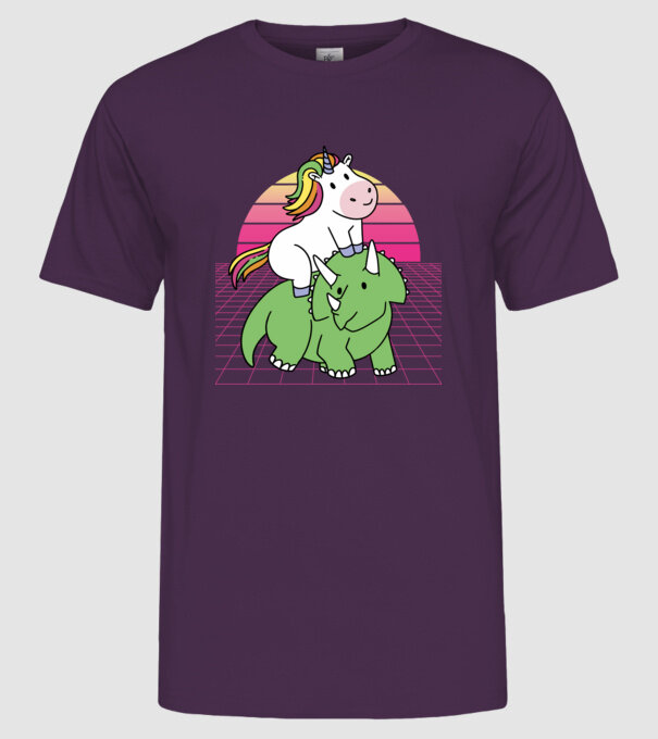 Unicorn pe dinozaur retro model mov pe tricou