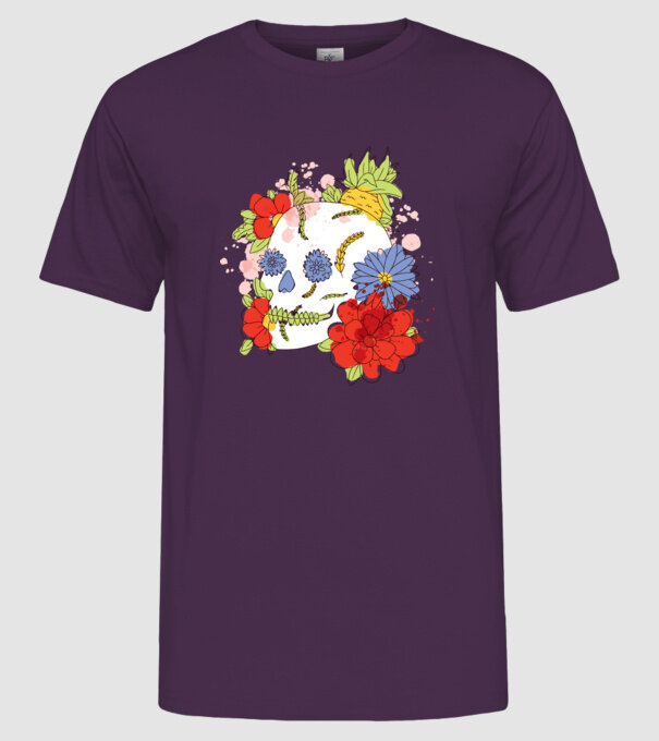 Craniu cu Flori model mov pe tricou