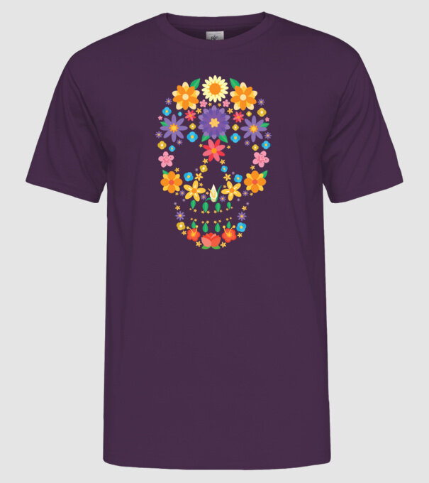Craniu cu Flori model mov pe tricou
