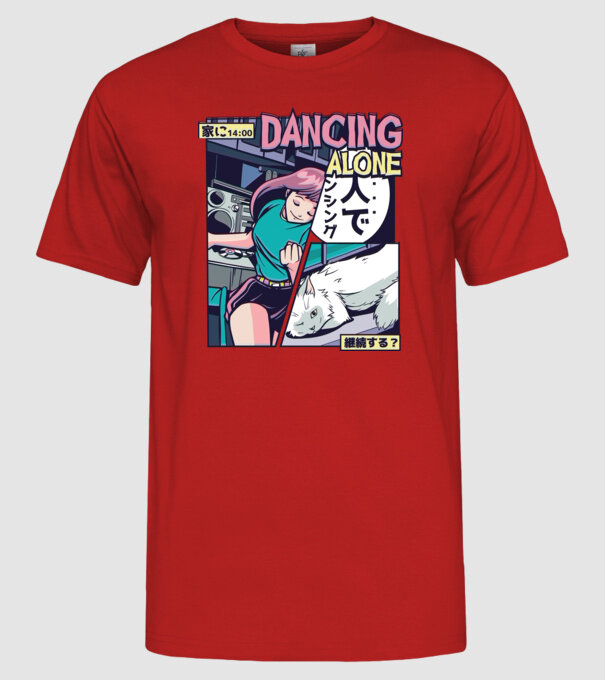 Anime Vaporwave Dancing Alone model roșu pe tricou