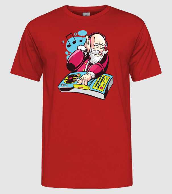 Moș Crăciun DJ model roșu pe tricou