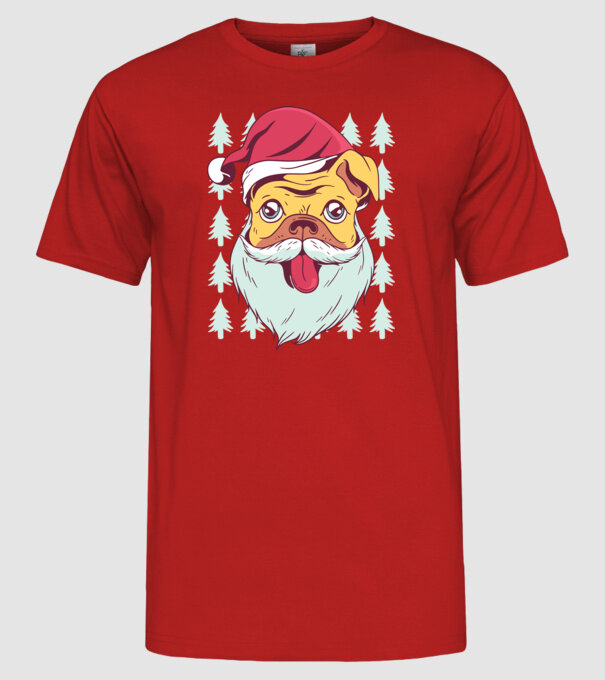Tricou Crăciun Mops model roșu pe tricou