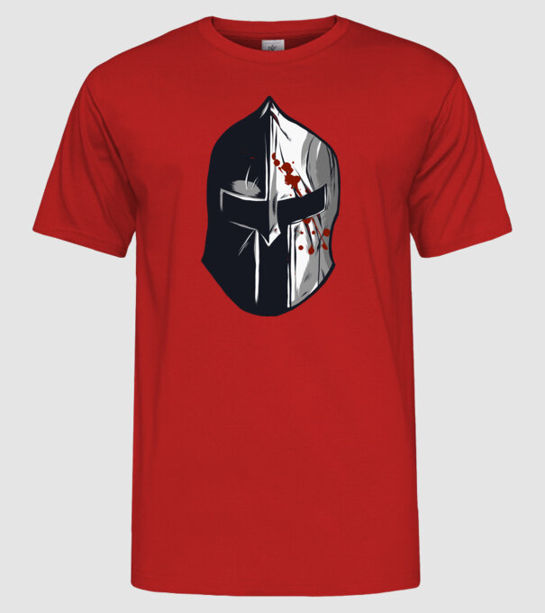 Cască războinic Sparta model roșu pe tricou