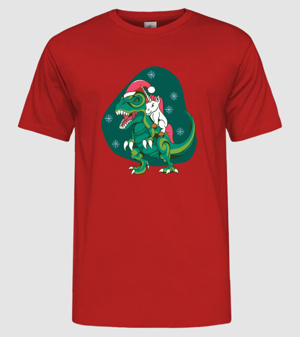 T-rex unicorn Crăciun model roșu pe tricou
