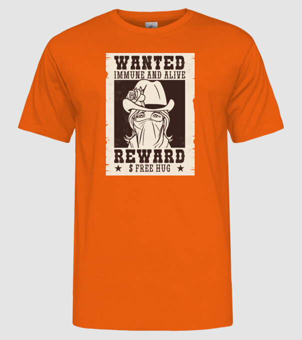 Afiș Wanted - Îmbrățișări gratuite model portocaliu pe tricou