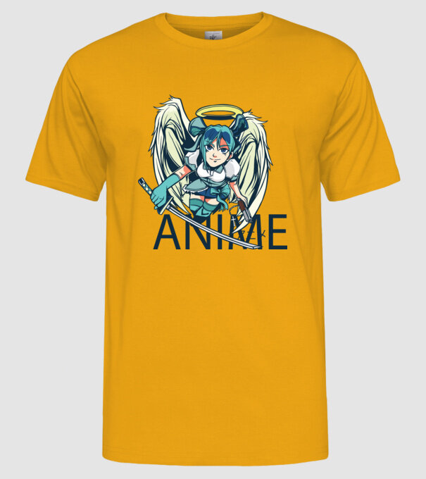 Anime fată cu sabie model galben pe tricou