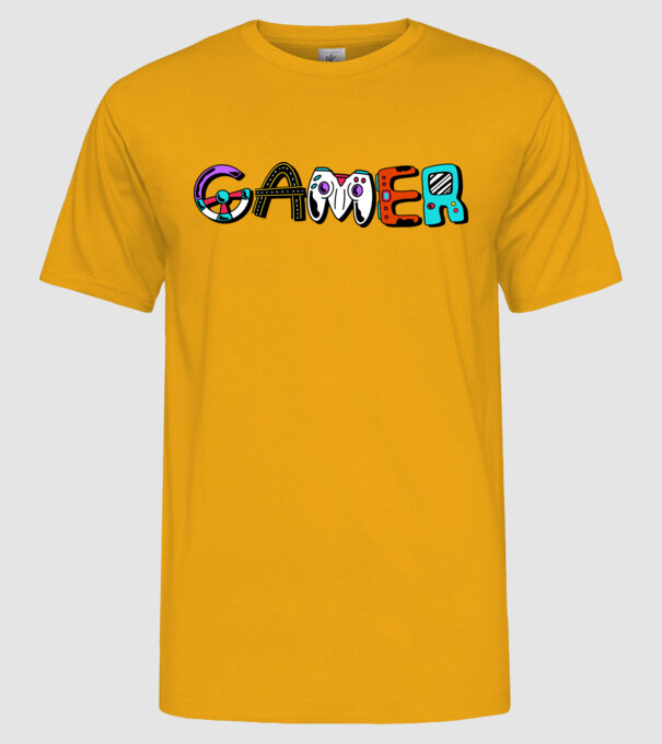 Inscripție Gamer model galben pe tricou