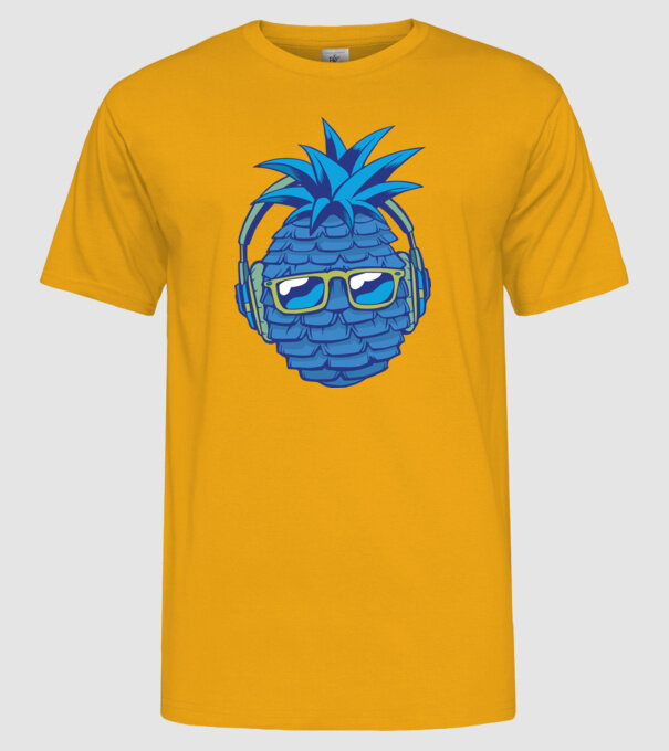 Ananas albastru cu căști model galben pe tricou
