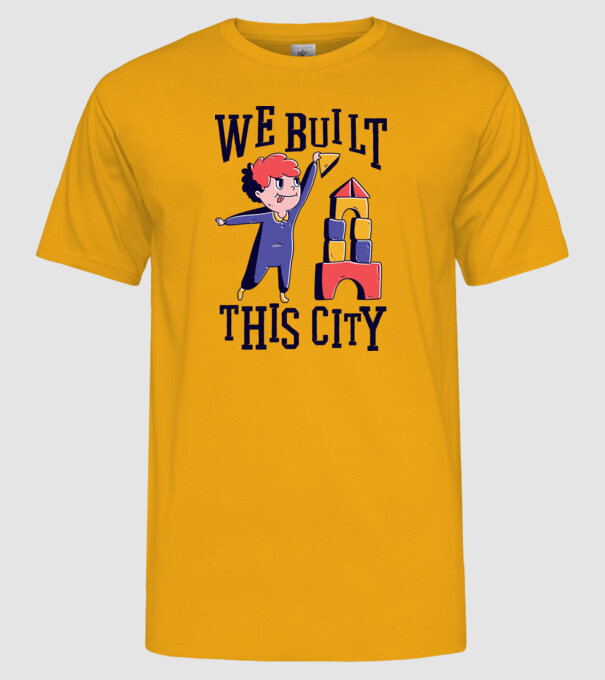 We built this city blocuri de construcție model galben pe tricou