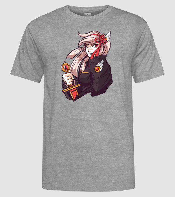 fată Anime cu sabie model gri pe tricou