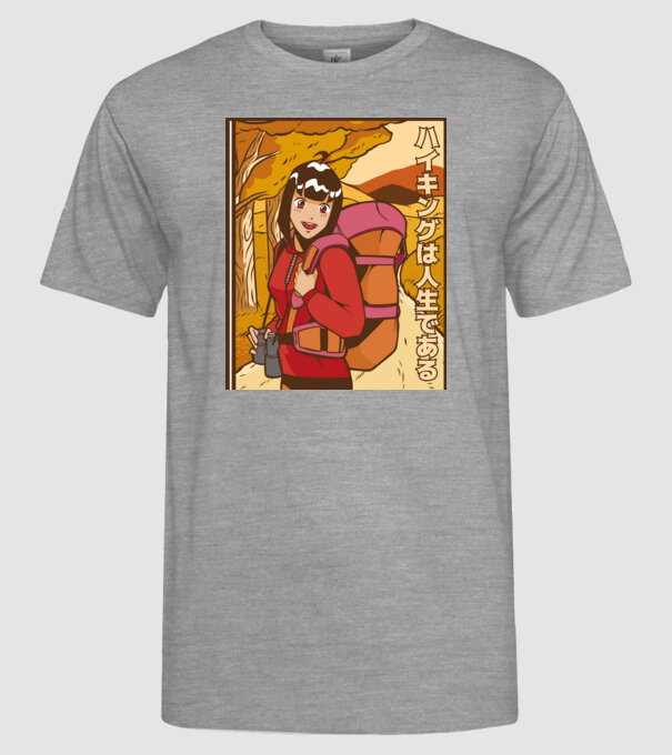 Anime fată Excursionistă model gri pe tricou