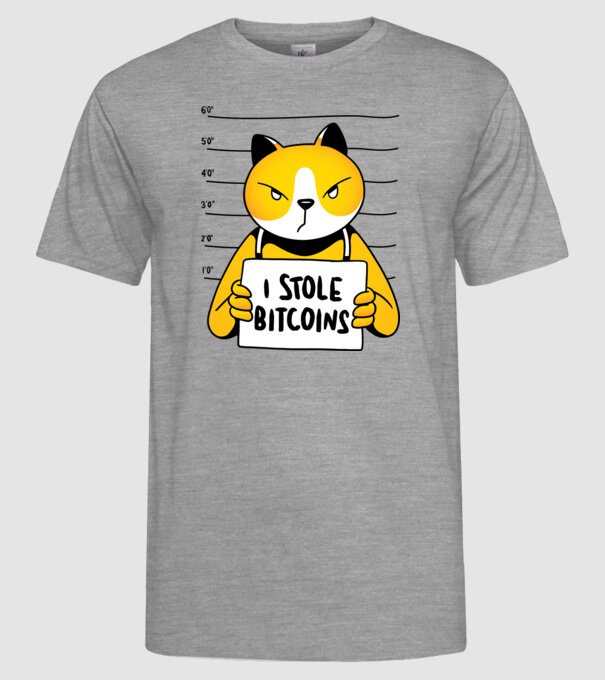 Pisică hoață Bitcoin model gri pe tricou