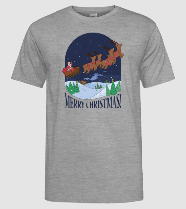 Crăciun Fericit Moș Crăciun cu reni model gri pe tricou