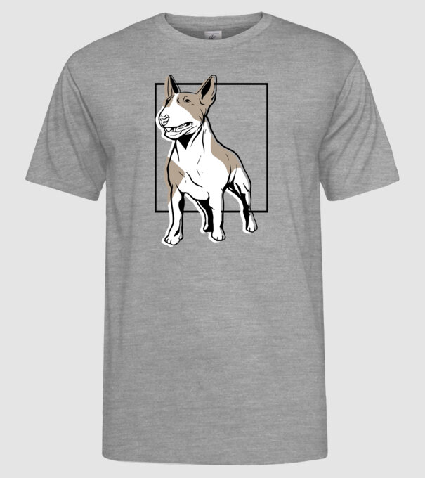 Tricou cu Câine Bull Terrier model gri pe tricou
