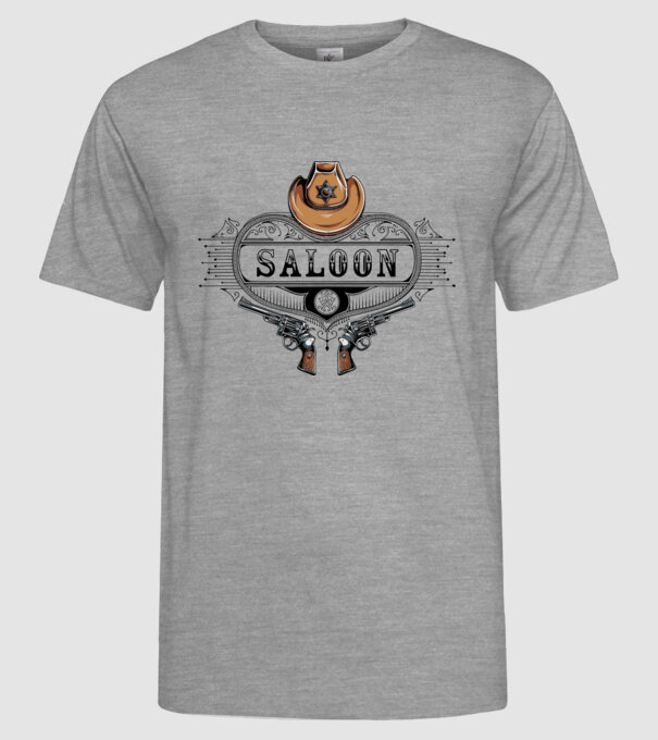 Cowboy saloon western model gri pe tricou