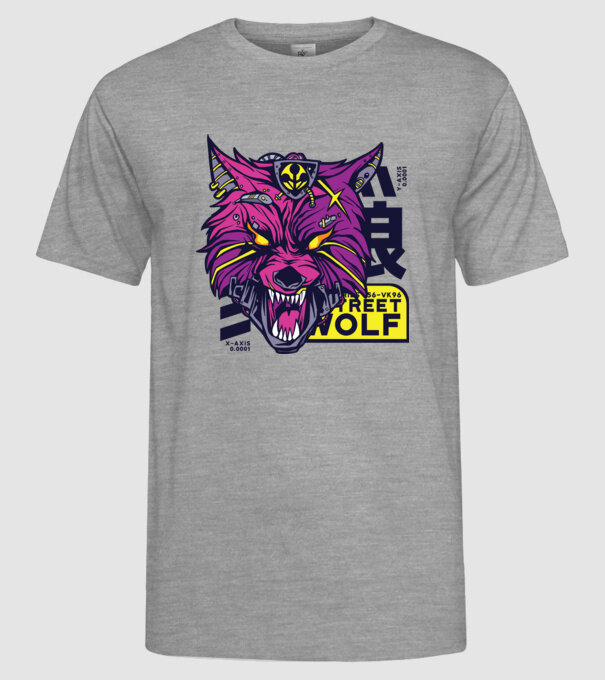 Cap de lup Cyberpunk model gri pe tricou