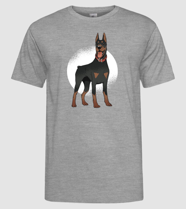 Tricou cu câine dobermann model gri pe tricou