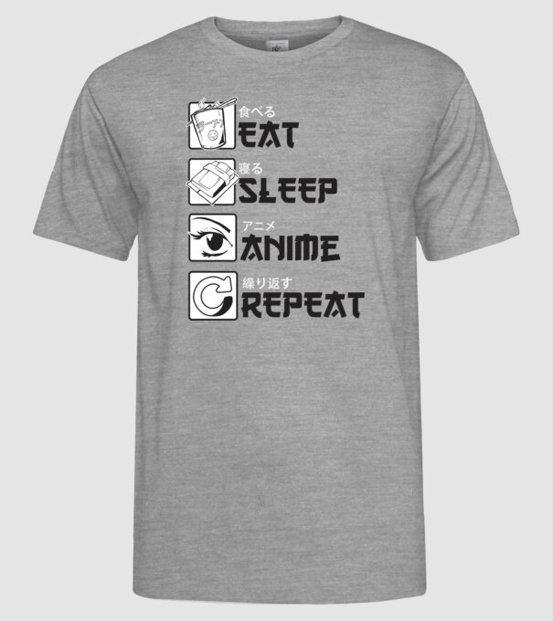 Eat Sleep Anime Repeat model gri pe tricou