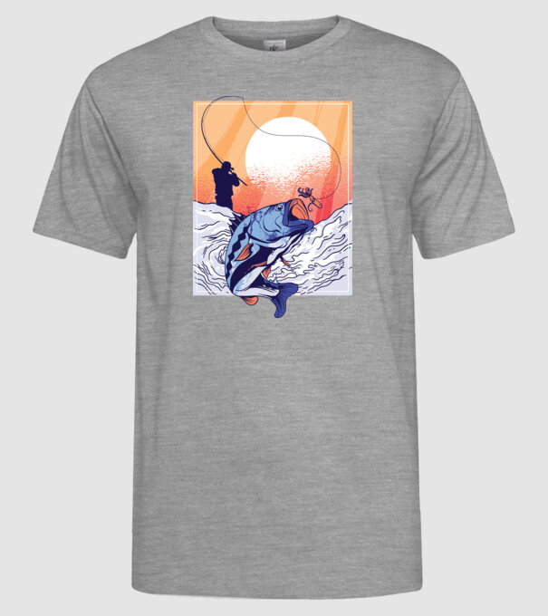Tricou Pescar Retro model gri pe tricou
