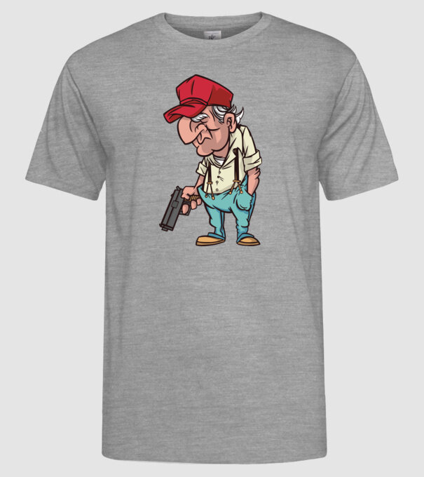 Bătrân cu armă model gri pe tricou