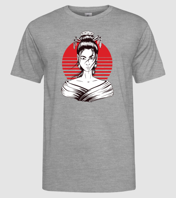 Geisha japoneză model gri pe tricou