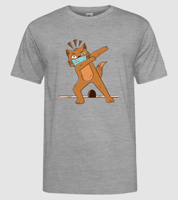 Mască Pisică Coronavirus model gri pe tricou
