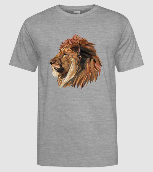 lion polygon model gri pe tricou