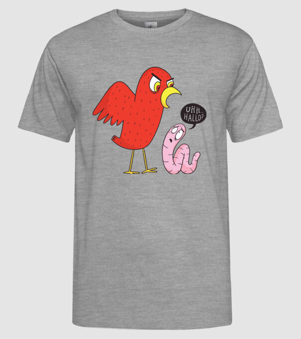 Pasăre cu vierme model gri pe tricou