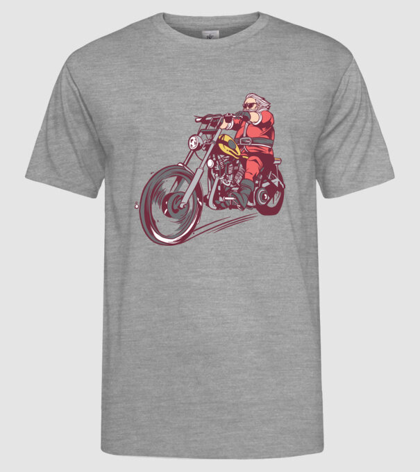 Moș Crăciun motociclist model gri pe tricou