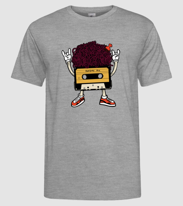 Casetă retro cu păr afro model gri pe tricou