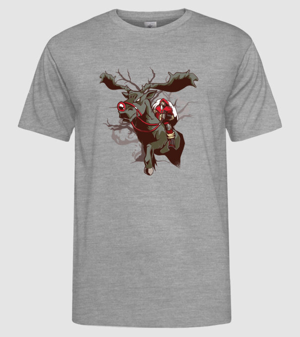 Cavaler Moș Crăciun pe ren model gri pe tricou