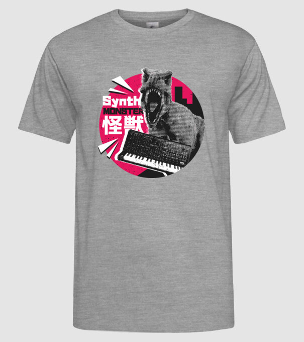 Dinozaur sintetizator model gri pe tricou