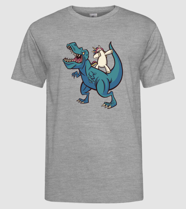 Unicorn DAB T-rex model gri pe tricou
