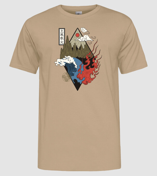 4 Elemente - Foc, Apă, Pământ, Aer model nisipiu pe tricou