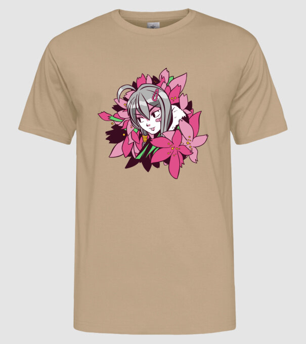Anime fată printre flori model nisipiu pe tricou