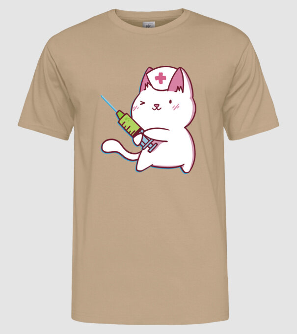 Pisică asistent medical cu vaccin model nisipiu pe tricou