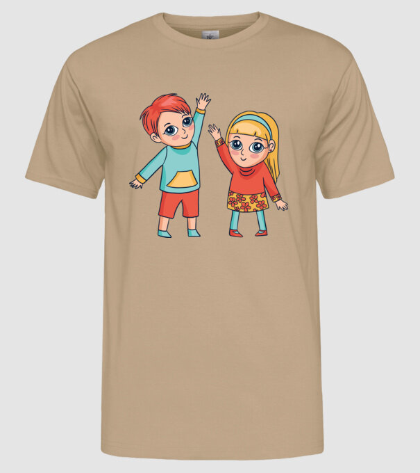 Copii fericiți model nisipiu pe tricou